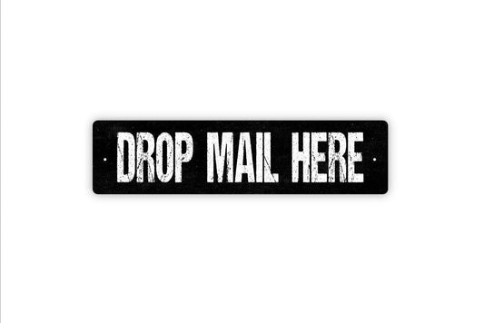 Drop Mail Here Sign | Mail Carrier Delivery Sign | Package Drop Off Porch Sign | Home or Office Mailbox Sign | Metal or Vinyl Sticker