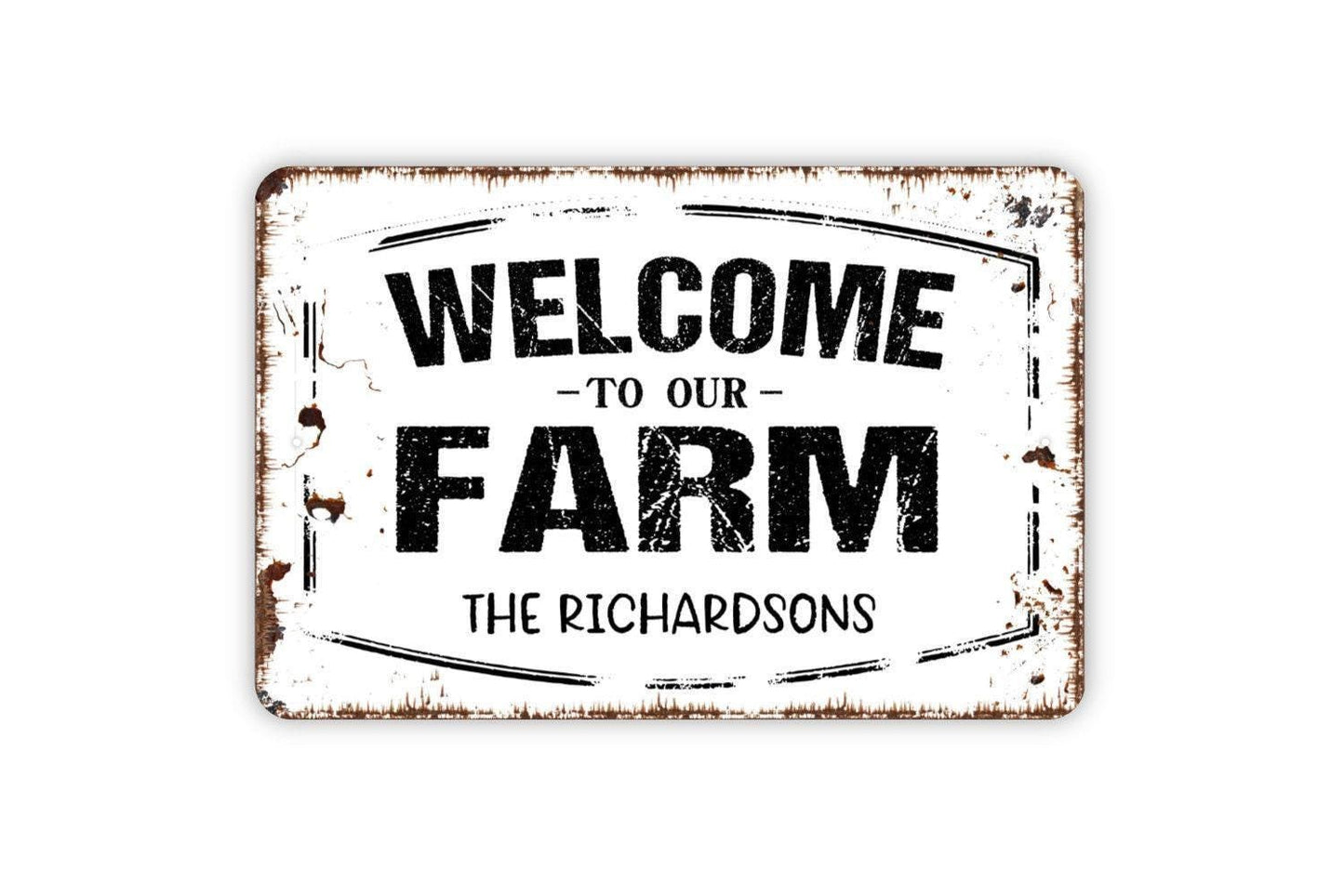 Personalized Welcome To Our Farm Sign - Custom Farmhouse Ranch Metal Wall Art Indoor Or Outdoor