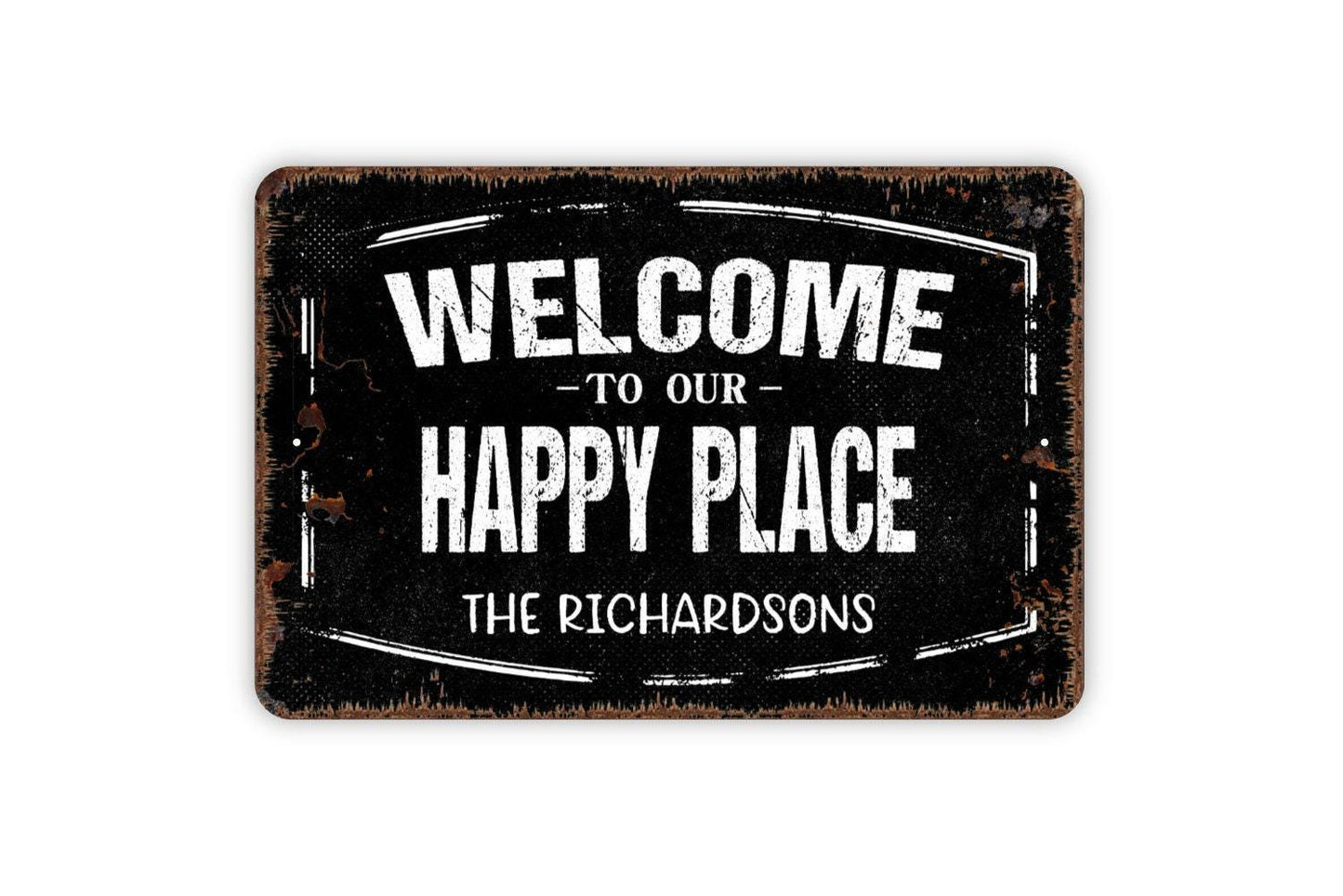 Personalized Welcome To Our Happy Place Sign - Custom Metal Wall Art Indoor Or Outdoor