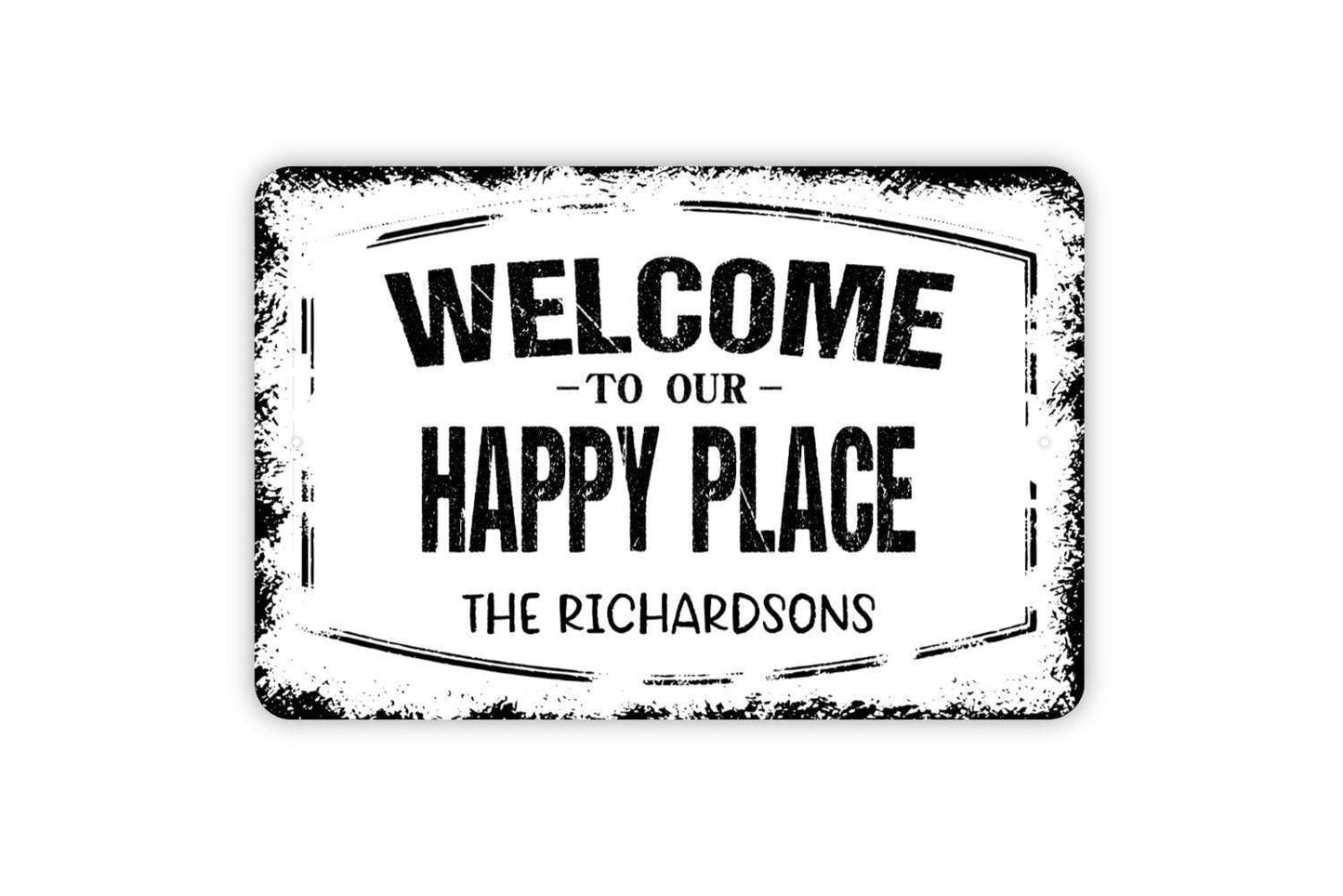 Personalized Welcome To Our Happy Place Sign - Custom Metal Wall Art Indoor Or Outdoor