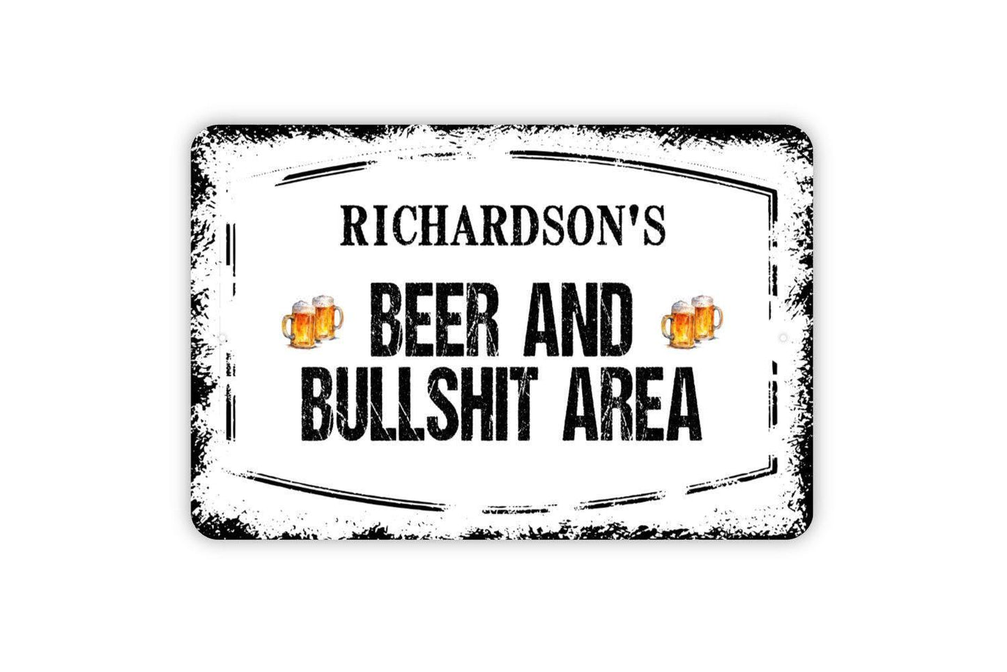 Personalized Beer And Bullshit Area Sign - Custom Man Cave Metal Wall Art Indoor Or Outdoor