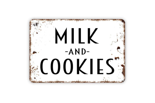 Milk and Cookies Sign | Rustic Farmhouse Kitchen Wall Sign for Bakery, Café, or Dining Room | Metal Sign or Vinyl Sticker | Snack Dessert