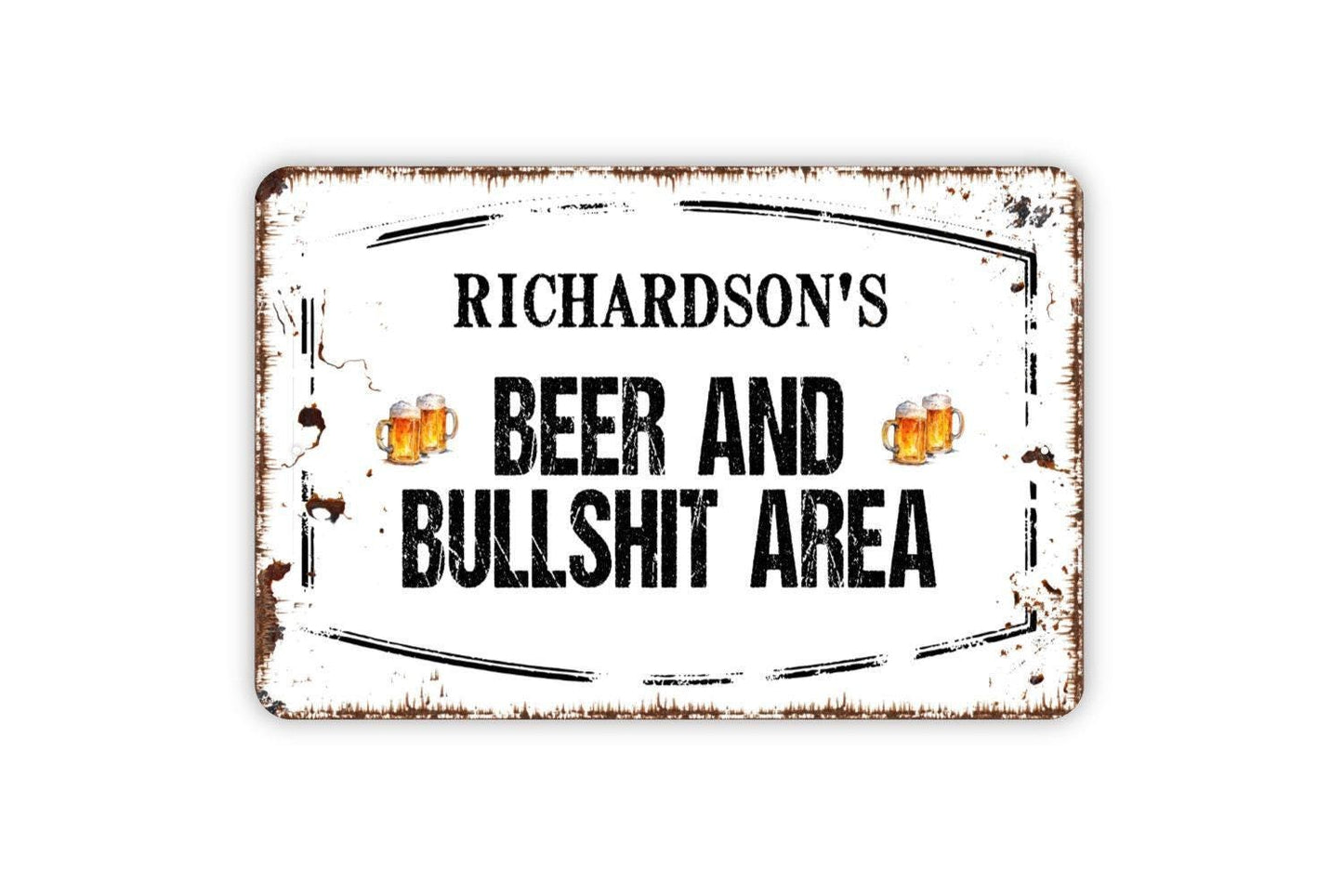Personalized Beer And Bullshit Area Sign - Custom Man Cave Metal Wall Art Indoor Or Outdoor
