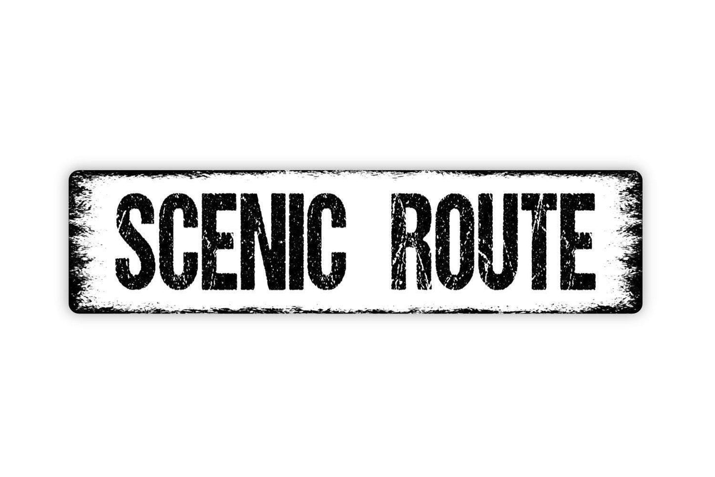 Scenic Route Sign | Rustic Cabin, RV, or Campsite Wall Décor | Adventure Travel Metal Sign or Vinyl Sticker Gift for Road Trip Lovers