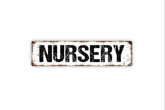 Nursery Sign – Baby Room Wall Decor – Gender Neutral Kids Bedroom Playroom Door Name Plaque – Cute Baby Shower Gift – Metal Sign or Sticker