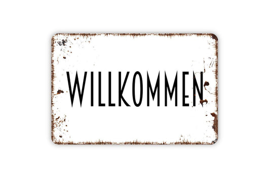 Willkommen Sign | German Welcome Wall Decor | Rustic Farmhouse Entryway Sign | Custom Metal Sign or Vinyl Sticker | Country Home Wall Art