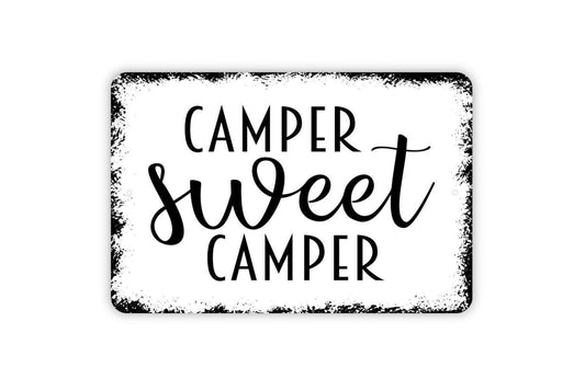 Camper Sweet Camper Sign | Rustic RV Wall Decor | Camping Family Wall Sign | Custom Metal Sign or Vinyl Sticker | Cabin or Campground Art
