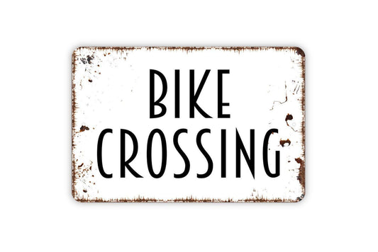 Bike Crossing Sign | Outdoor Bicycle Path Trail Warning Decor | Metal Sign or Vinyl Sticker for Road Park Yard School