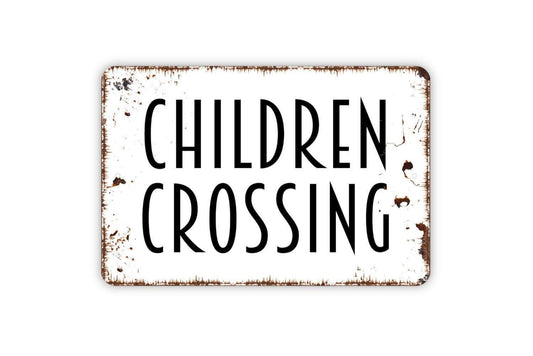 Children Crossing Sign Metal or Vinyl Sticker | Neighborhood Safety Sign | Rustic Yard Decor | School Zone Sign | Outdoor Warning Sticker