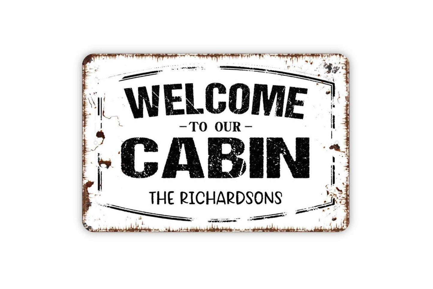 Personalized Welcome To Our Cabin Sign | Custom Rustic Farmhouse Wall Sign for Lake House, Lodge, or Vacation Home | Metal or Vinyl Décor