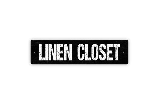 Linen Closet Sign | Rustic Farmhouse Bathroom or Laundry Room Wall Sign | Country Style Metal Sign or Vinyl Sticker Home Organization Décor