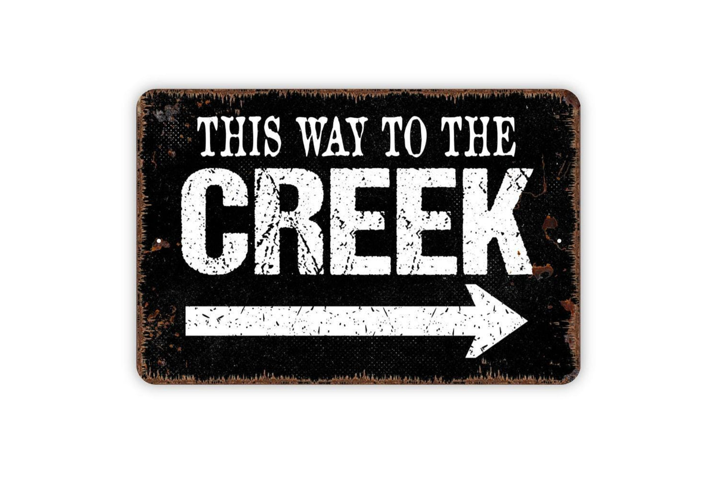 This Way To The Creek with Right or Left Arrow Metal Sign, Farmhouse Style Wall Decor Modern Wall Metal Sign