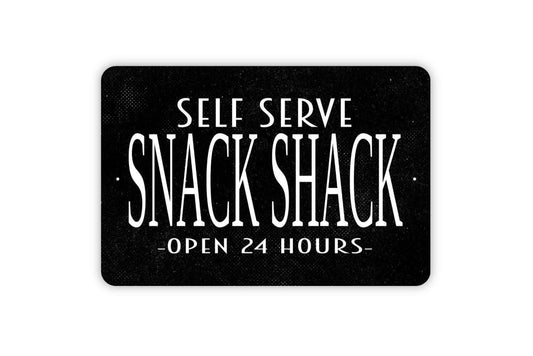 Self Serve Snack Shack Open 24 Hours Sign - Funny Kitchen Metal Indoor or Outdoor Wall Art