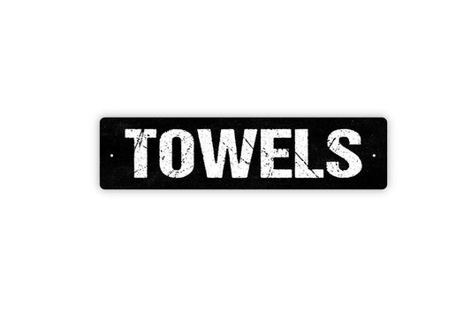 Towels Sign - Swimming Pool Shower Bathroom Beach Vinyl Sticker Or  Metal Street Sign or Door Name Plate Plaque