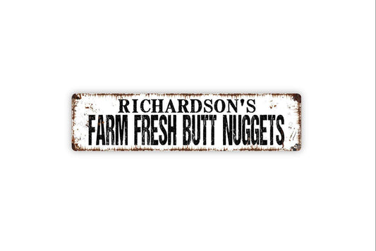 Personalized Farm Fresh Butt Nuggets Sign | Funny Chicken Coop Decor | Farmhouse Hen House Sign | Custom Chicken Lover Gift Wall Art