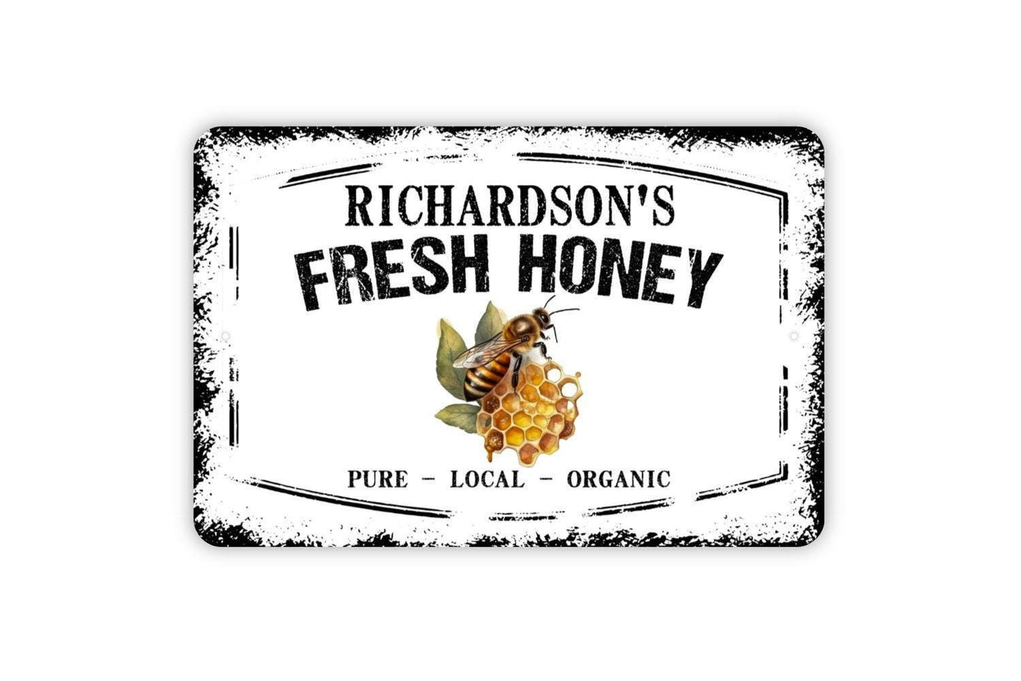 Personalized Fresh Honey Sign | Custom Beekeeper, Farmers Market, or Kitchen Wall Décor | Rustic Metal Sign or Vinyl Sticker Gift