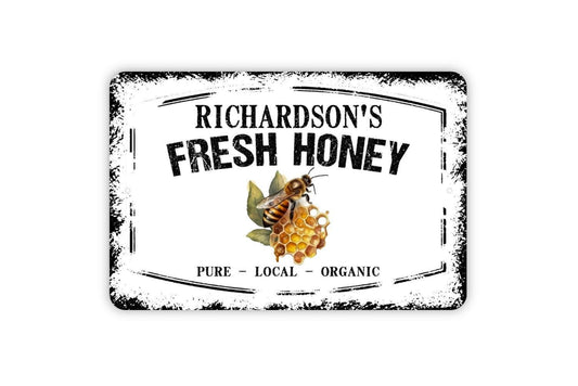Personalized Fresh Honey Sign | Custom Beekeeper, Farmers Market, or Kitchen Wall Décor | Rustic Metal Sign or Vinyl Sticker Gift