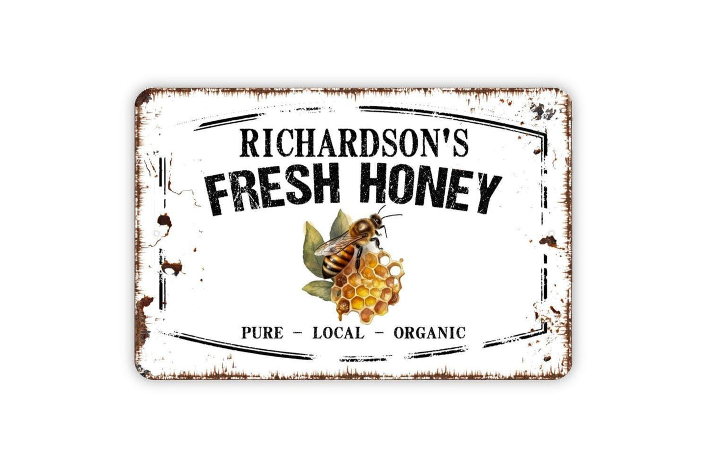 Personalized Fresh Honey Sign | Custom Beekeeper, Farmers Market, or Kitchen Wall Décor | Rustic Metal Sign or Vinyl Sticker Gift