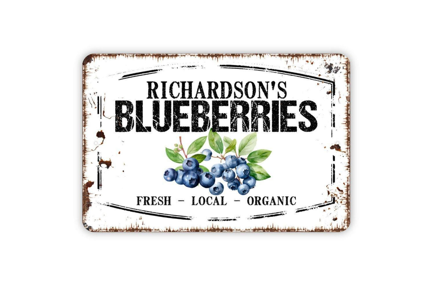 Personalized Blueberries Sign - Custom Your Name Blueberry Farm Garden Metal Sign Wall Art Indoor Or Outdoor