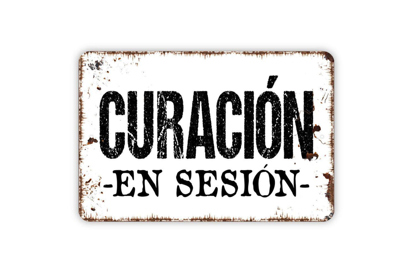 Curación En Sesión Sign Metal or Vinyl Sticker | Spanish Healing in Session Sign | Therapy Office Door Sign | Spa Meditation Decor