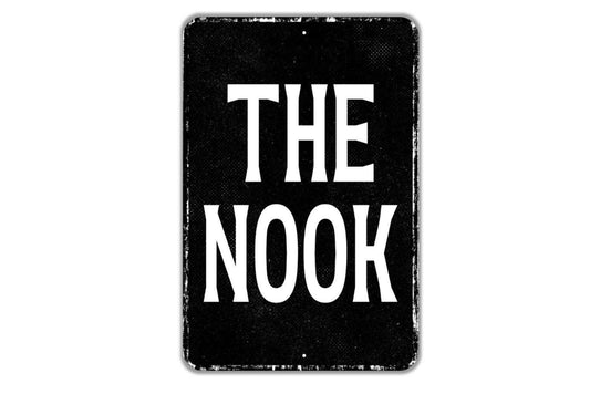 The Nook Sign Metal Wall Art or Vinyl Sticker for Reading Nook, Cozy Corner, Bedroom, Library, Study Room, Rustic Home Decor, Book Lover