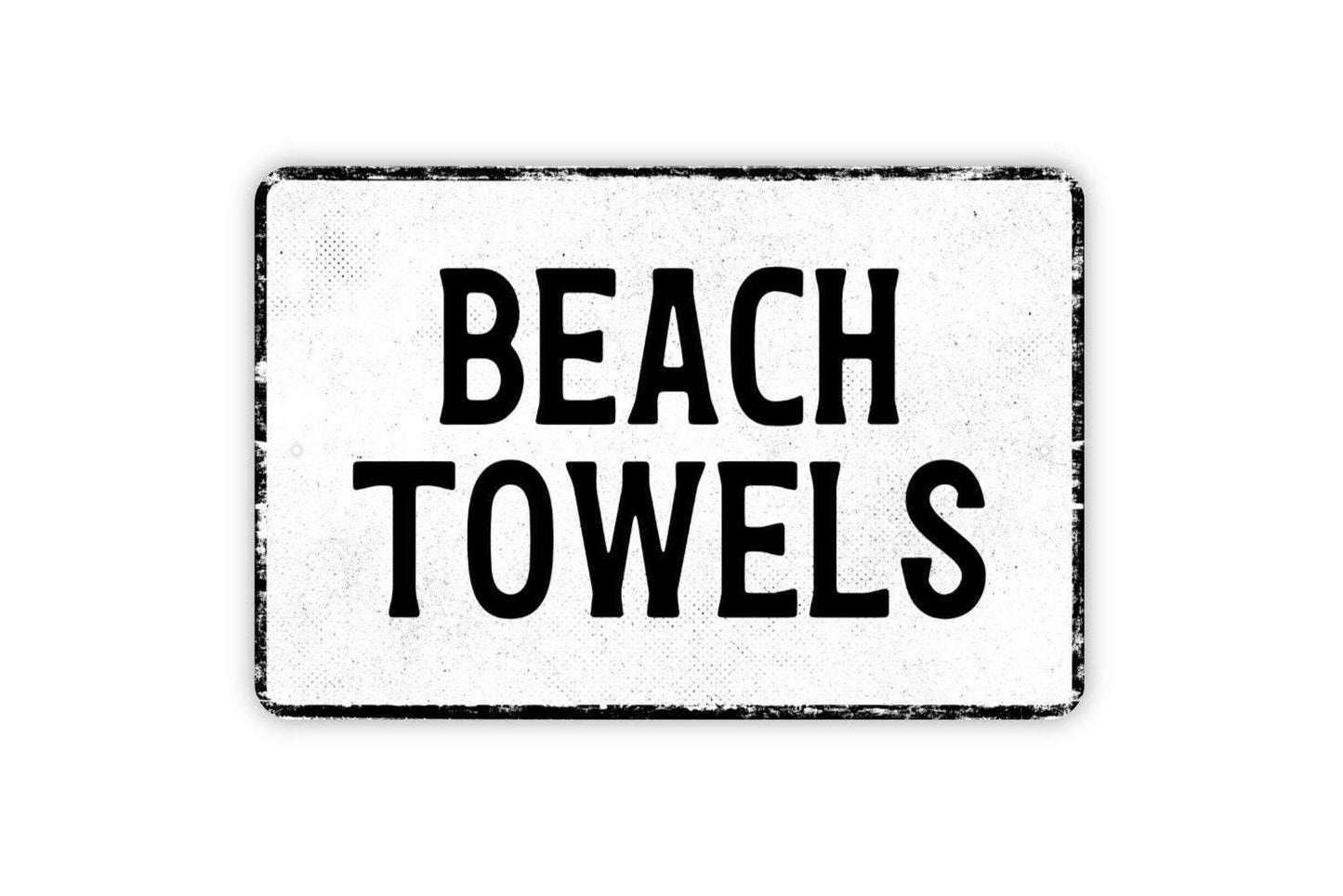 Beach Towels Sign Metal Wall Art or Vinyl Sticker for Poolside, Beach House, Bathroom, Outdoor Shower, Coastal Home Decor, Towel Station