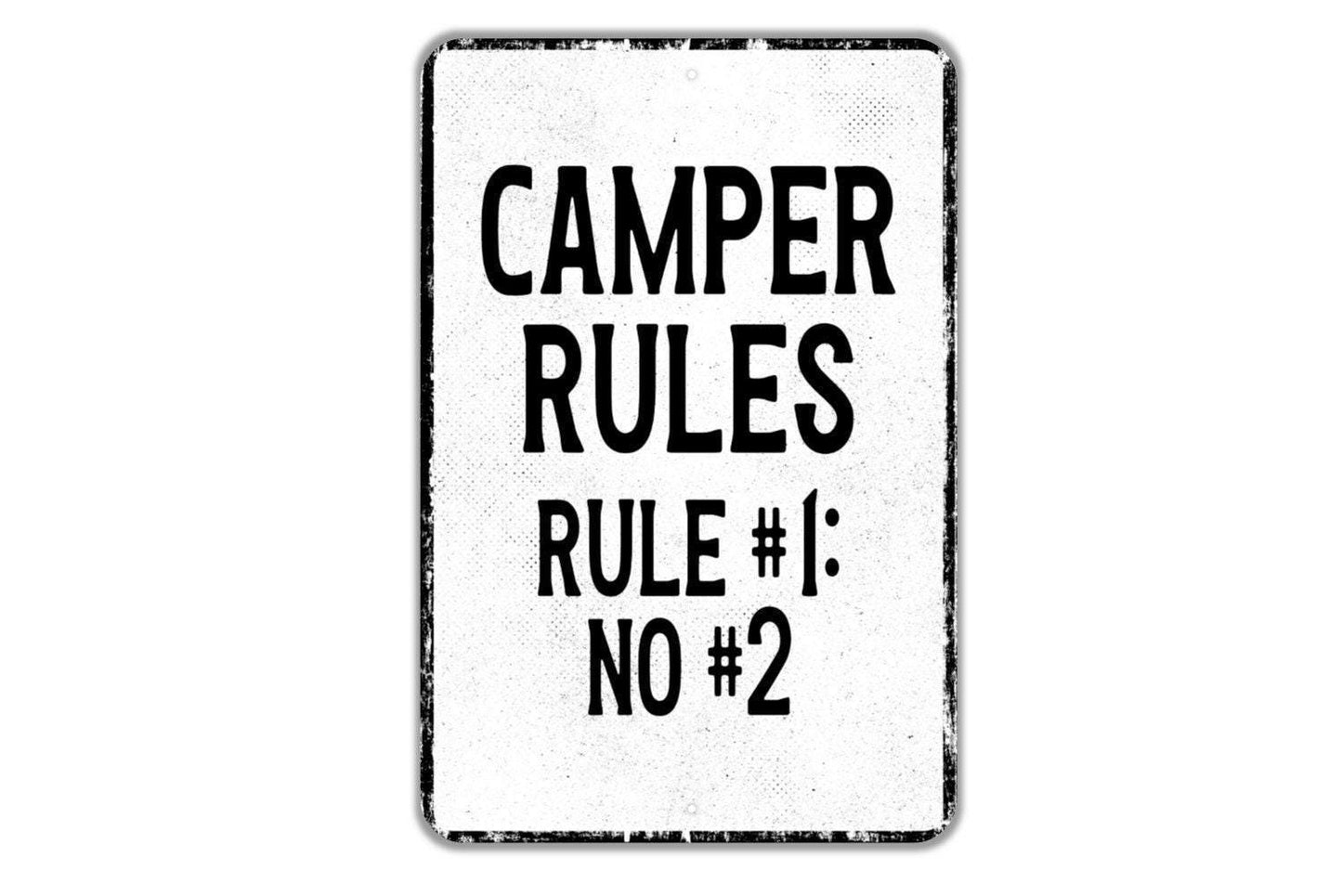 Camper Rules Rule 1 No Number 2 Sign – Funny RV Bathroom Metal Sign, Travel Trailer Decor, Camping Humor Gift for Campers